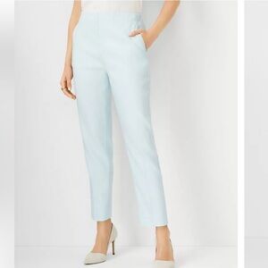 NWT ANN TAYLOR The High Rise Side Zip Ankle Pant Linen Twill Prairie Blue SZ 8 R